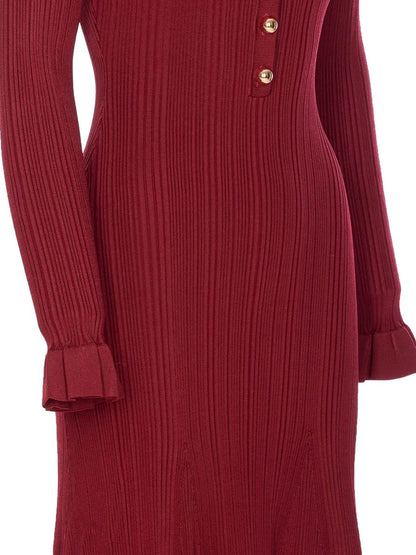 Self-Portrait Burgundy Ribbed Knit Midi Dress Kleidung