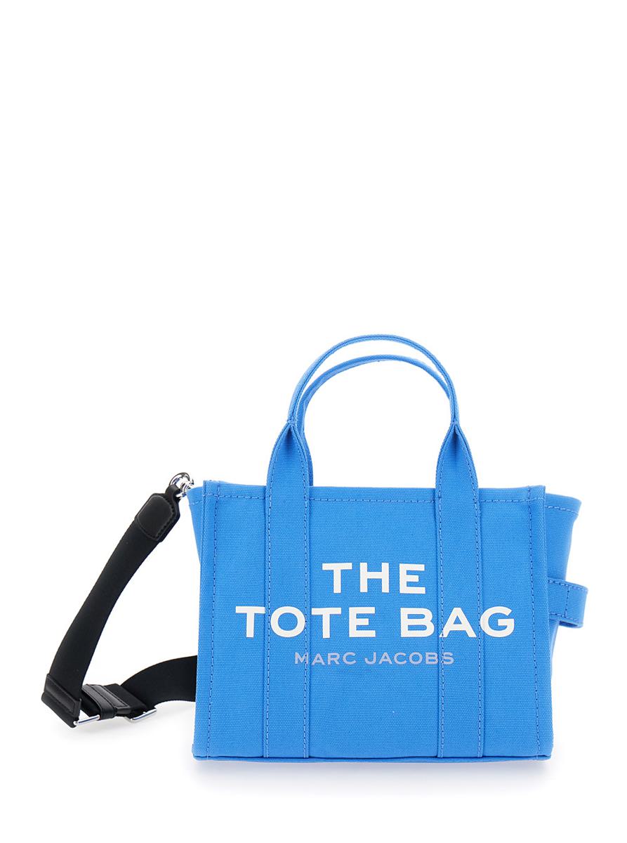 'The Small Tote Bag' Blaue Handtasche mit Logo auf der Vorderseite aus Baumwolle für Damen