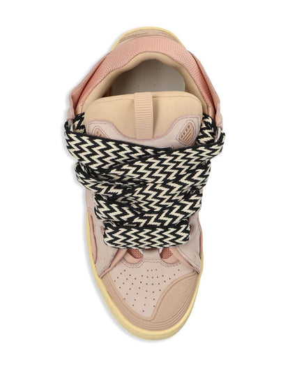 Lanvin – Graue Sneakers aus Kalbsleder mit mehrfarbigen Schnürsenkeln
