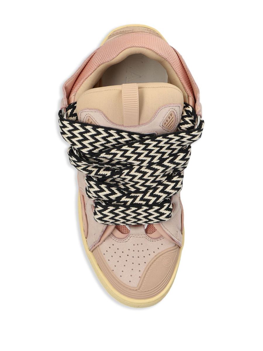 Lanvin – Graue Sneakers aus Kalbsleder mit mehrfarbigen Schnürsenkeln