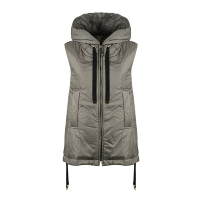 Max Mara Anthrazitgraue Wattierte Weste mit Kapuze aus tropffreiem Canvas