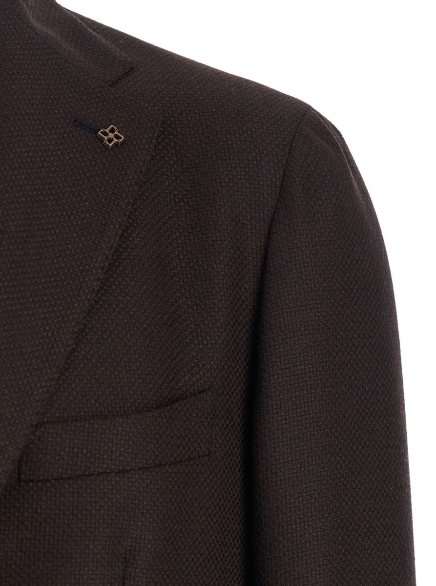 Bordeauxfarbene, einreihige Jacke mit gekerbtem Revers aus Wolle für Herren