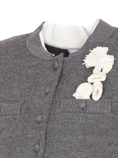 Self-Portrait Graue Häkel-Blumen-Strickjacke