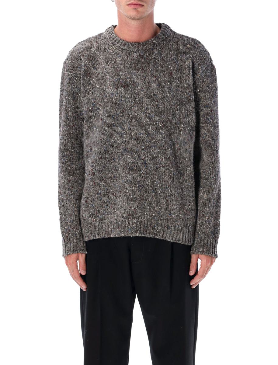 Maison Margiela – Grau gesprenkelter Wollpullover mit Rundhalsausschnitt