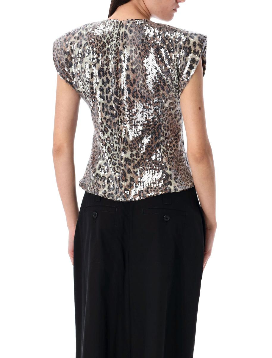 Ganni – Paillettenoberteil mit Leopardenmuster