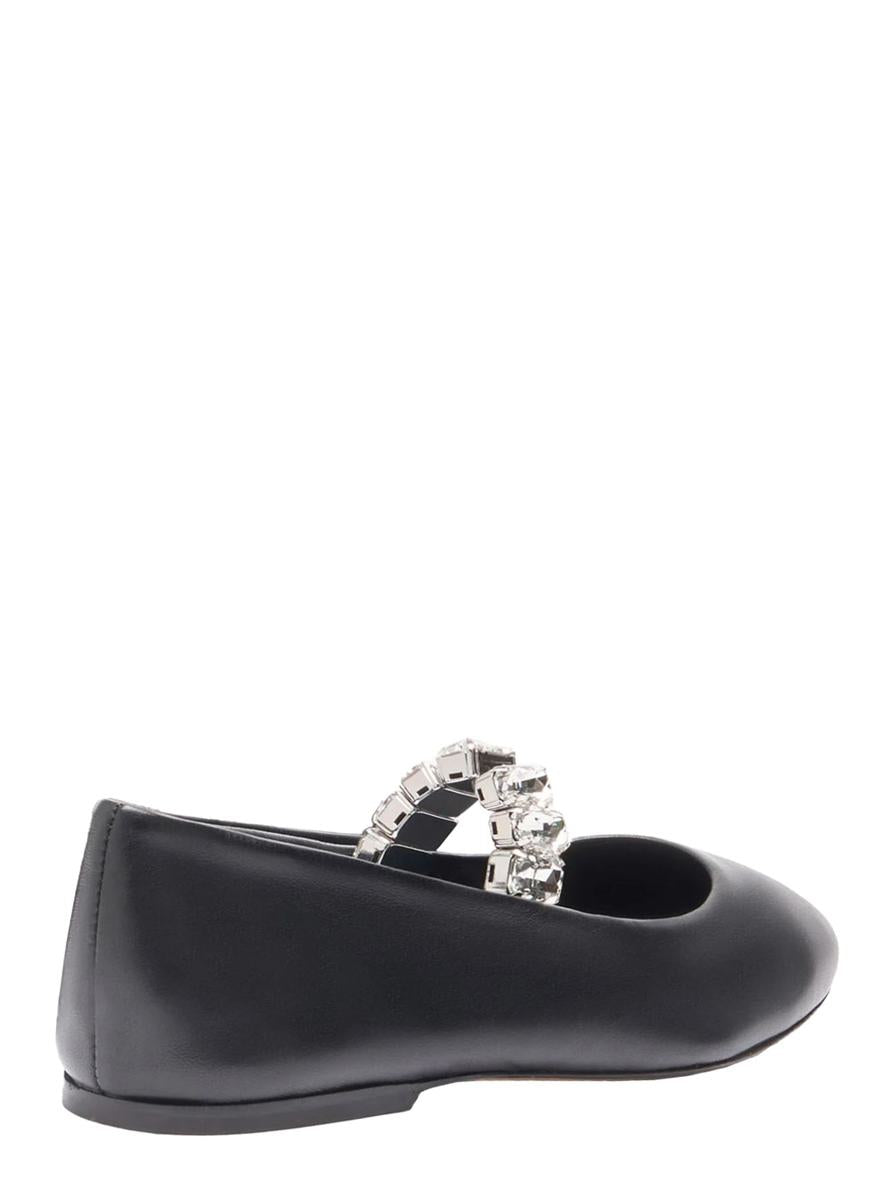 Schwarze Ballerinas mit Kristallverzierungen aus Leder für Damen