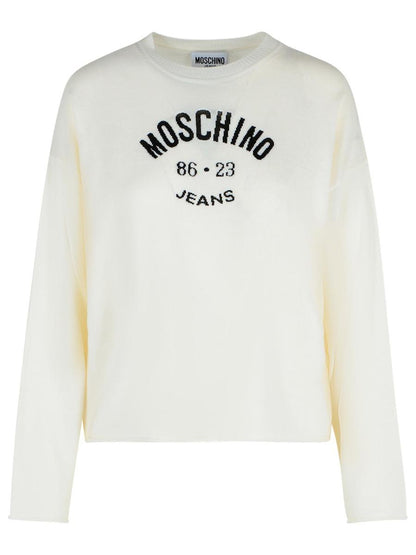 Moschino Jeans – Elfenbeinfarbener Pullover aus Schurwolle