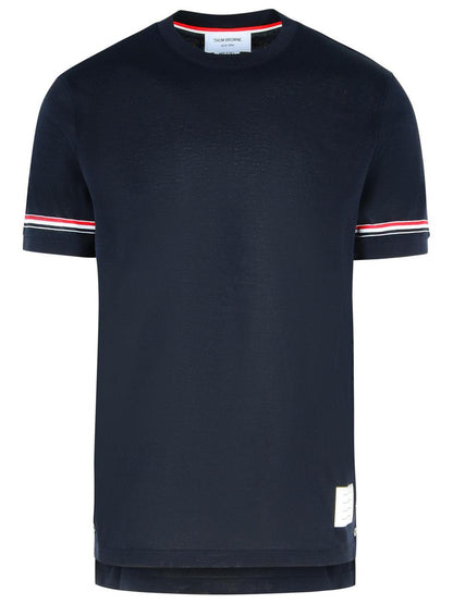 Thom Browne – Marineblaues Baumwoll-T-Shirt „Cuff“