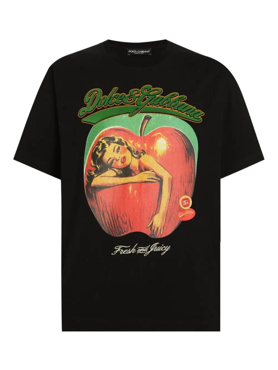 Dolce &amp; Gabbana – T-Shirt aus Baumwolle mit Apfel-Print