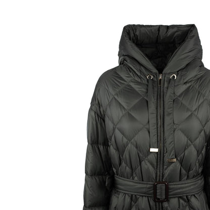 Max Mara – Lange Daunenjacke mit Rautenmuster und Kapuze
