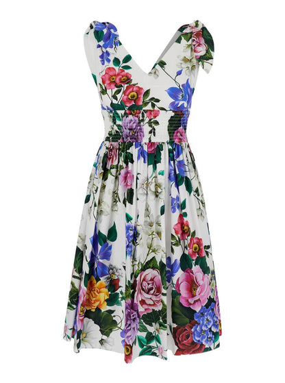 Mehrfarbiges kurzes Kleid mit Allover-Blumendruck aus Baumwolle für Damen