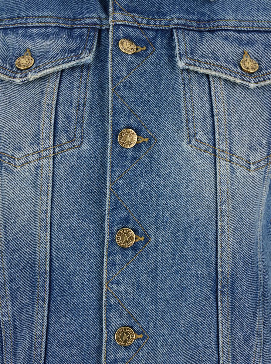 Blaue Jacke mit klassischem Kragen und Logoknöpfen aus Denim für Damen