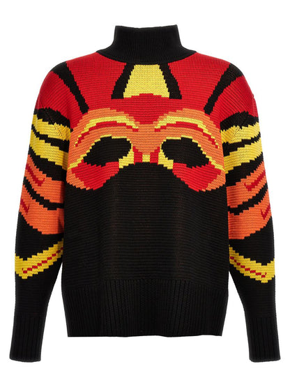 Blaumarmorierter Jacquardpullover