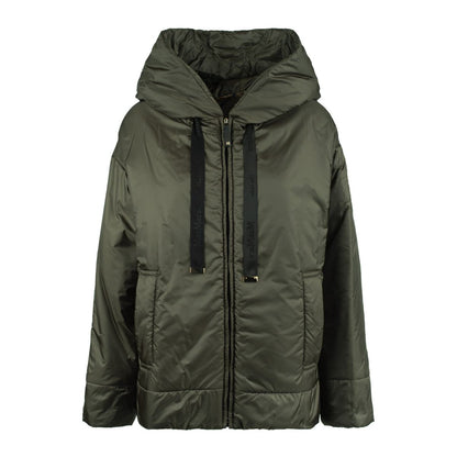 Max Mara – Gefütterte, tropfwassergeschützte Canvasjacke mit Kapuze in Grün-Khaki
