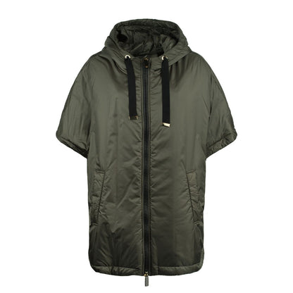Max Mara – Gepolsterter Umhang in Grün-Khaki mit tropfnasser Canvas-Kapuze