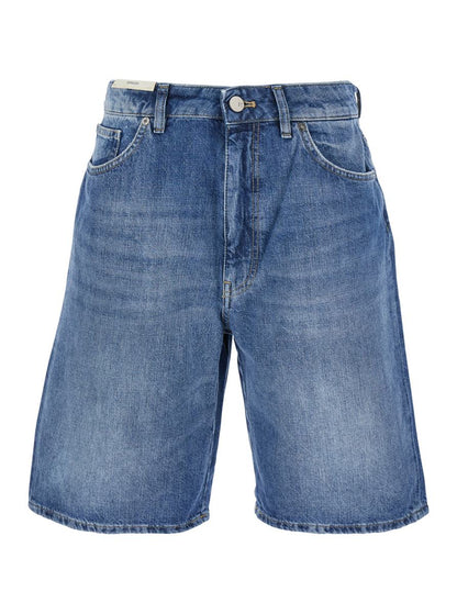 Blaue Bermudahose „Gianna“ mit Logo-Aufnäher auf der Rückseite aus Denim für Damen