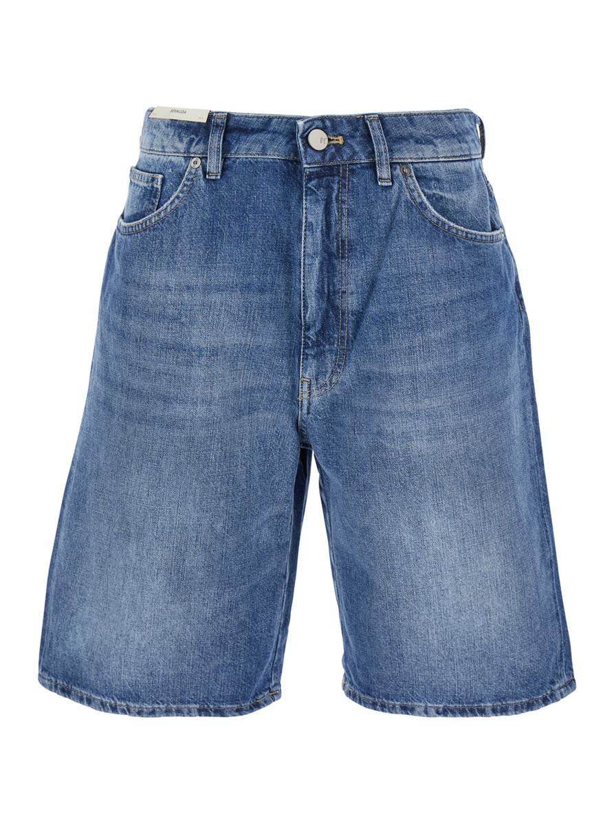 Blaue Bermudahose „Gianna“ mit Logo-Aufnäher auf der Rückseite aus Denim für Damen