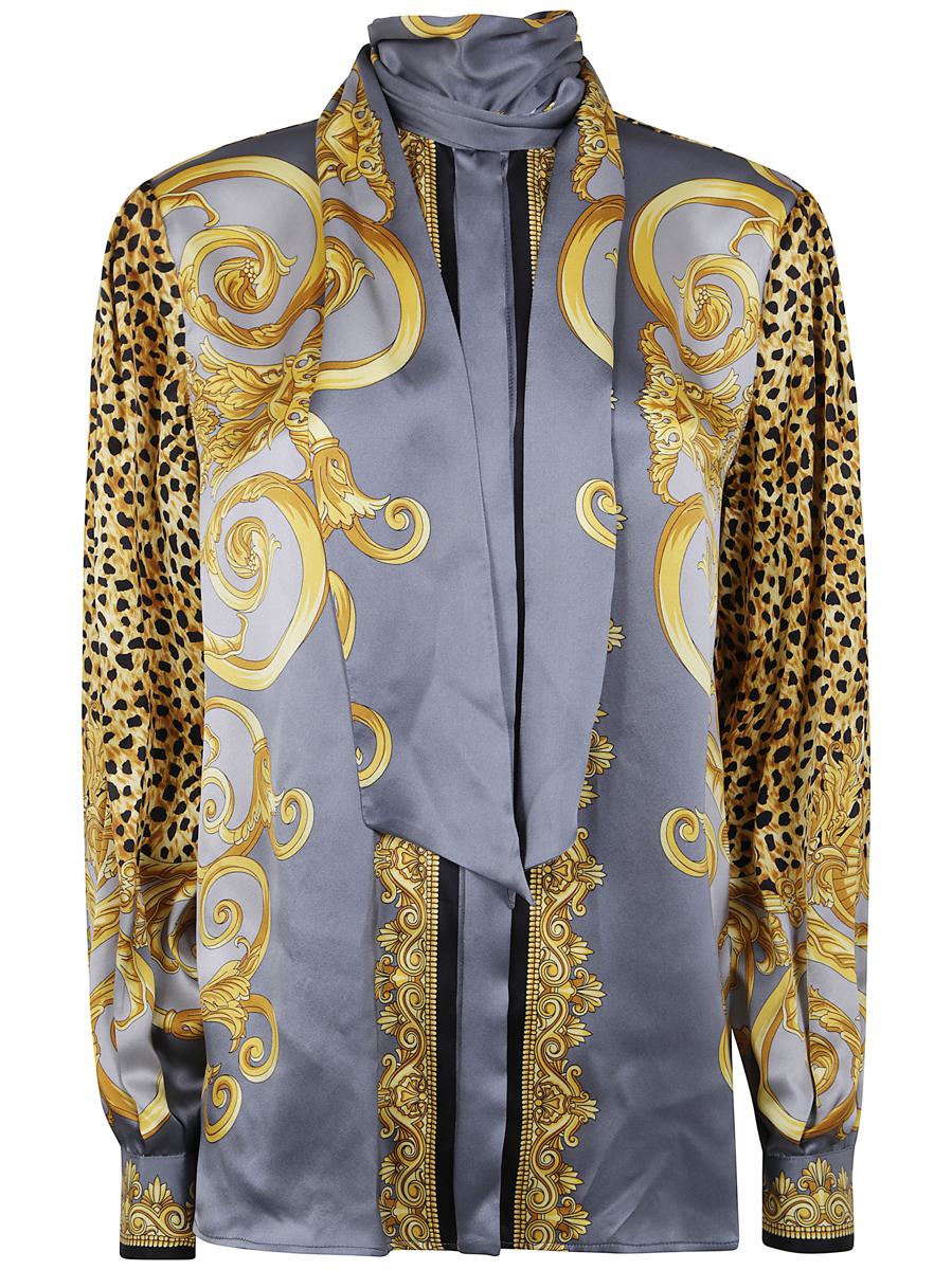 Versace Informelles Hemd mit Geparden-Foulard auf Seidenkrepp-Satin Lw Kleidung