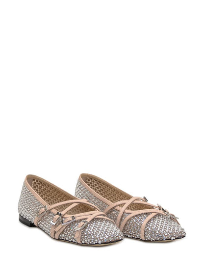 Mach &amp; Mach – Ballerinas aus Netzstoff mit Kristallen