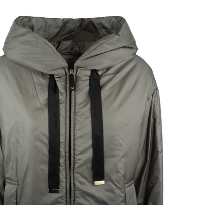Max Mara – Eisgraue, wattierte, tropfwassergeschützte Canvasjacke mit Kapuze