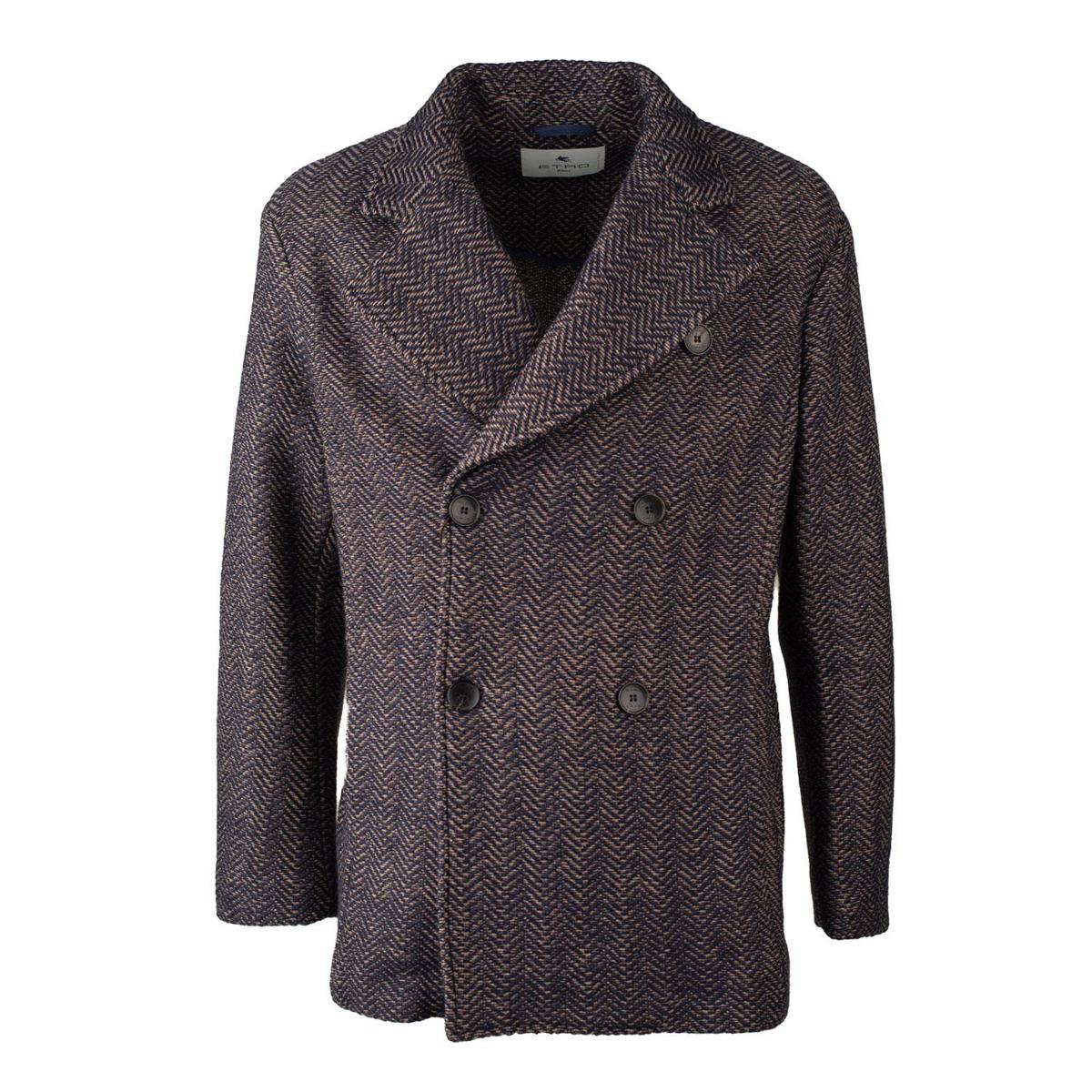 Etro Blaue und Kamelbraune Peacot-Jacke