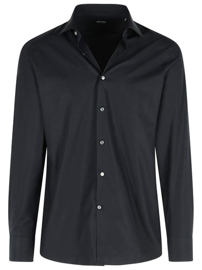 Zegna „Trofeo“ Dunkelblaues Baumwollhemd