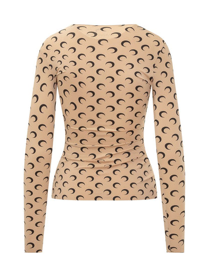 Marine Serre Beige Tailliertes Top mit Mond-Print von Marine Serre