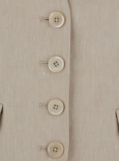 Beige Weste mit V-Ausschnitt aus Leinen- und Baumwollmischung für Damen