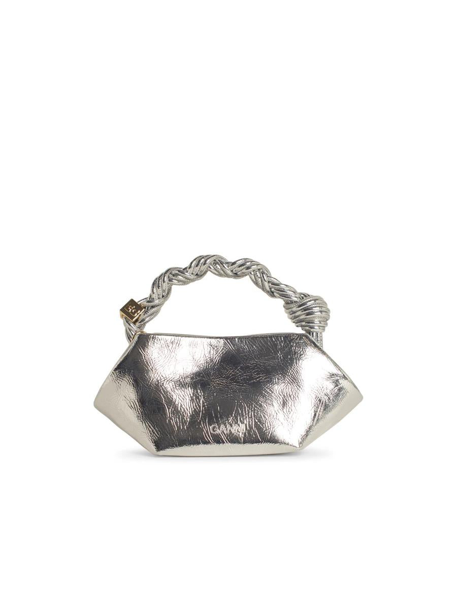 Ganni Mini-Tasche „Bou“ aus silberner Ledermischung