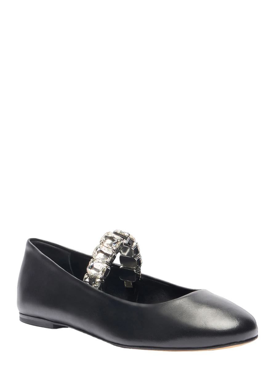 Schwarze Ballerinas mit Kristallverzierungen aus Leder für Damen