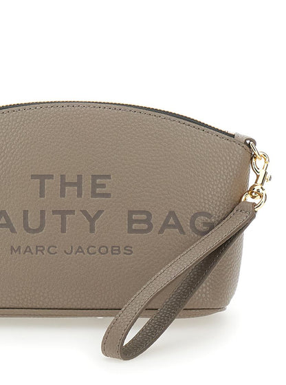 'The Beauty Bag' Graue Clutch mit Logo-Print auf der Vorderseite aus Leder für Damen